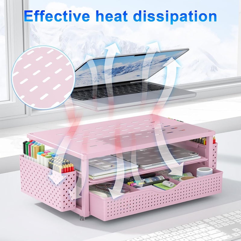 gianotter Desk Organizers and Accessories, Monitor Stand with Drawer and 2 Pen Holder, Desktop Organizer Suitable for Offices and Dormitories (Pink) - Image 5